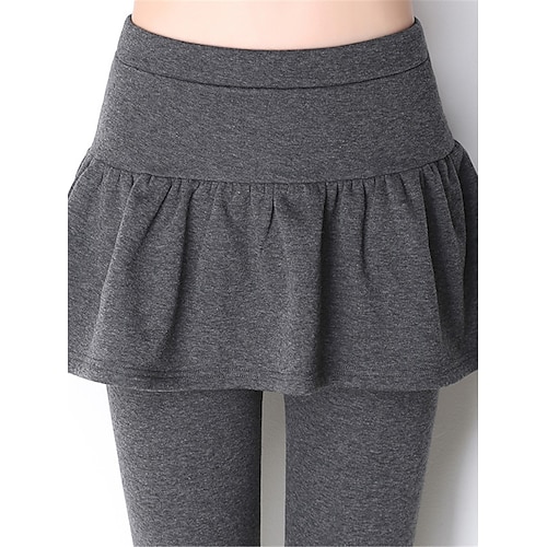 Damen Leggings mit Fleecefutter Skort Kuscheliges Fleecefutter Gemütliche Leggings Mode Streetwear Volle Länge Hohe Taille Einfach Rüsche 2 in 1 Hoher Schnitt Komfort Atmungsaktivität Weich Image