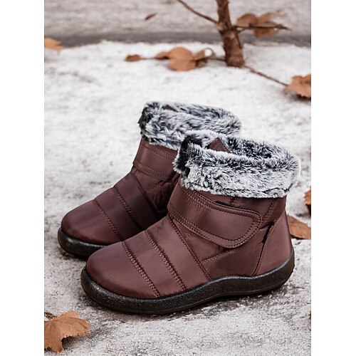 wasserdichte Winterstiefel für Damen mit Kunstfellfutter und verstellbarem Klettverschluss – warme und bequeme Schneestiefel Image