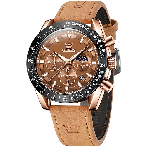 Neue Olevs Olevs Marke Mode Trend Herren Uhren Luminous Chronograph Kalender Großes Zifferblatt Einfache Freizeit Quarz Uhr Leder Sport Wasserdicht Herren Armbanduhr