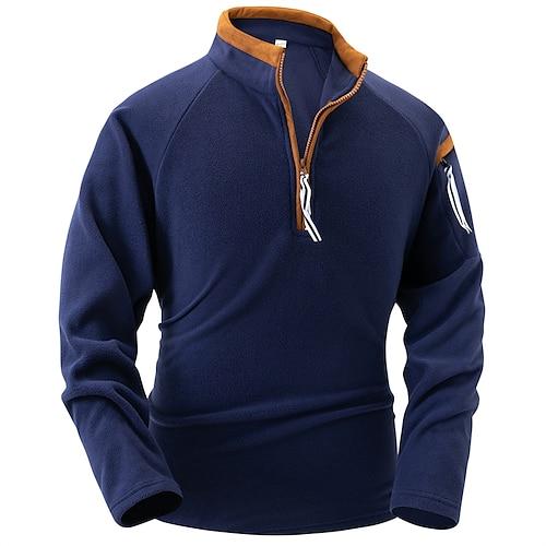 Herren Sweatshirt Pullover Sweatshirt mit Viertelreißverschluss Schwarz Armeegrün Blau Khaki Troyer Halber Reißverschluss Farbblock Sport Natur Täglich Festtage Polyester Strassenmode Brautkleider