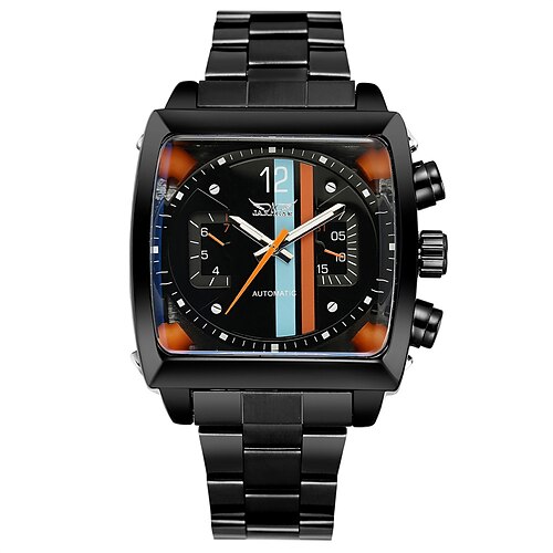 JARAGAR 569 Herren Automatische Mechanische Uhr Mode Retro Design Quadrat Zifferblatt Datum Woche Wasserdicht Stahlband Freizeit Armbanduhr