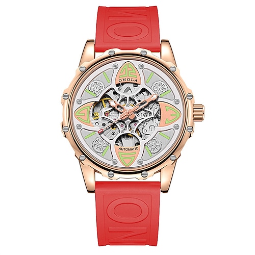 ONOLA Herren Uhr Luxus Mode Hochwertige Hohlen Vollautomatische Mechanische Uhren Herren Wasserdichte Silikonband Armbanduhr