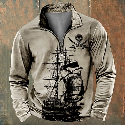 Herren Schiff Sweatshirts Sweatshirt Pullover Reißverschluss-Sweatshirt Sweatshirt mit Viertelreißverschluss Langarm Sweatshirt Troyer Halber Reißverschluss Zip Viertel Postleitzahl Cool Täglich