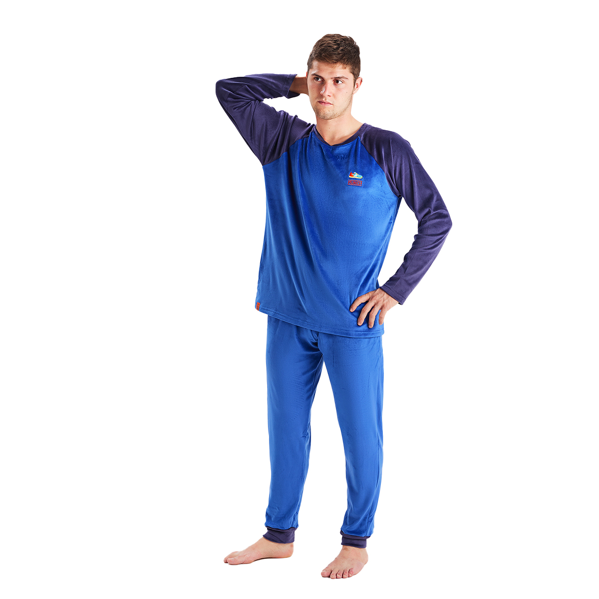 MU3 Herren-Pyjama aus Samt mit Rundhalsausschnitt und langen Ärmeln Image