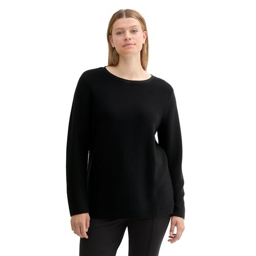 Strickpullover TOM TAILOR PLUS Gr. 54, schwarz (deep black) Damen Pullover mit Rippstruktur