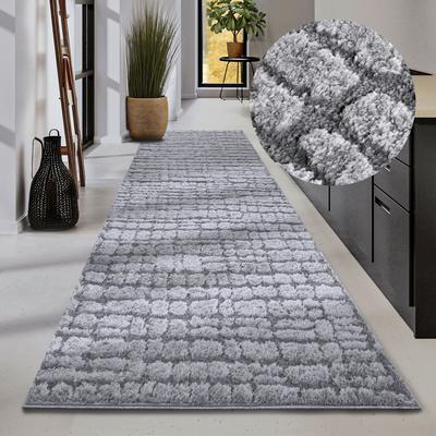 Designteppich ELLE DECORATION "Artistique", grau (hellgrau), B:80cm H:18mm L:240cm, Polyester, Teppiche, Hochflor, Shaggy, Läufer, weich, Langflor, modern, Hoch Tief Effekt Image