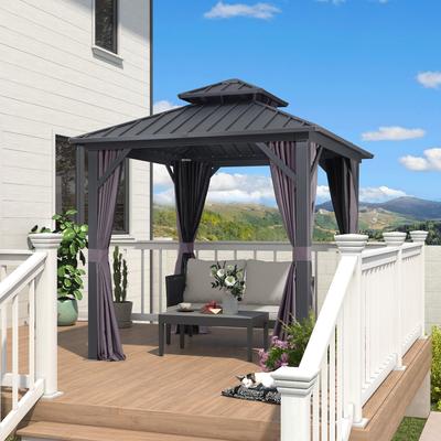 PURPLE LEAF Gazebo Outdoor Gazebo with Dual-Layer Galvanized Steel Double Roof Aluminum Gazebo with Netting and Curtains Grey