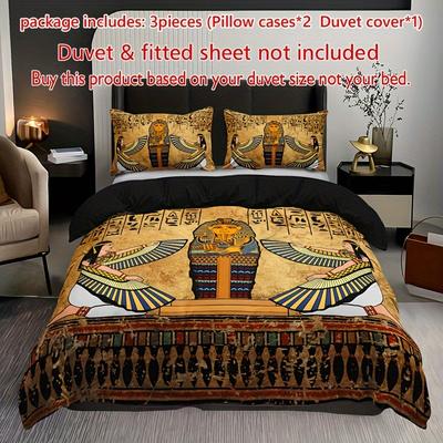 TEMU 3pcs Ancient Egyptian Art Duvet Cover Set (1 Duvet Cover + 2 Pillowcase Without Pillow Insert), Soft And Breathable Hd Printing Bedding Set For Home Dormitory