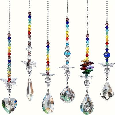 TEMU 6 Crystal Ball Prism Sun , Used For Window Rainbow Manufacturers, With Butterfly Hanging Decorations, Used For Home, Office, Garden Decoration