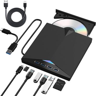 External DVD Drive Blu-ray Drive 7 in 1 Blu Ray Drive USB 3.0 Type-C DVD/BD Player Blu Ray Burner Writer Portable 3D CD DVD Burner Slim Optical Bluray Drive for Laptop