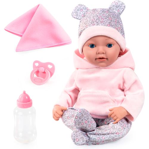 Babypuppe BAYER ""Reborn Baby, 38 cm Bärenmuster"" Puppen rosa (rosa/grau) Kinder