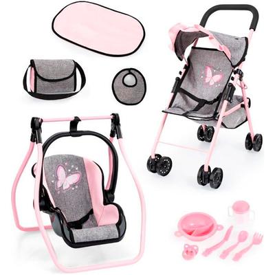 Puppenbuggy BAYER "Set mit Tasche" Puppenwagen rosa (grau/rosa schmetterling) Kinder