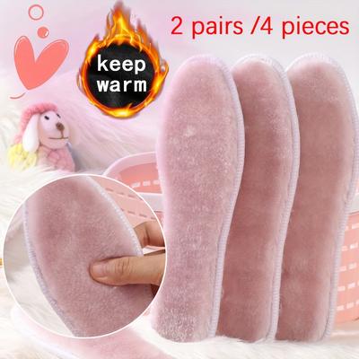 TEMU 4pcs Plush Warm Insoles For - , Cozy Winter Foot Pads For Sneakers And Snow Boots, Machine Washable