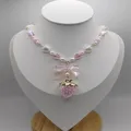 Coquette cottagecore collier noeud fraise perle fairycore coeur rose blanc