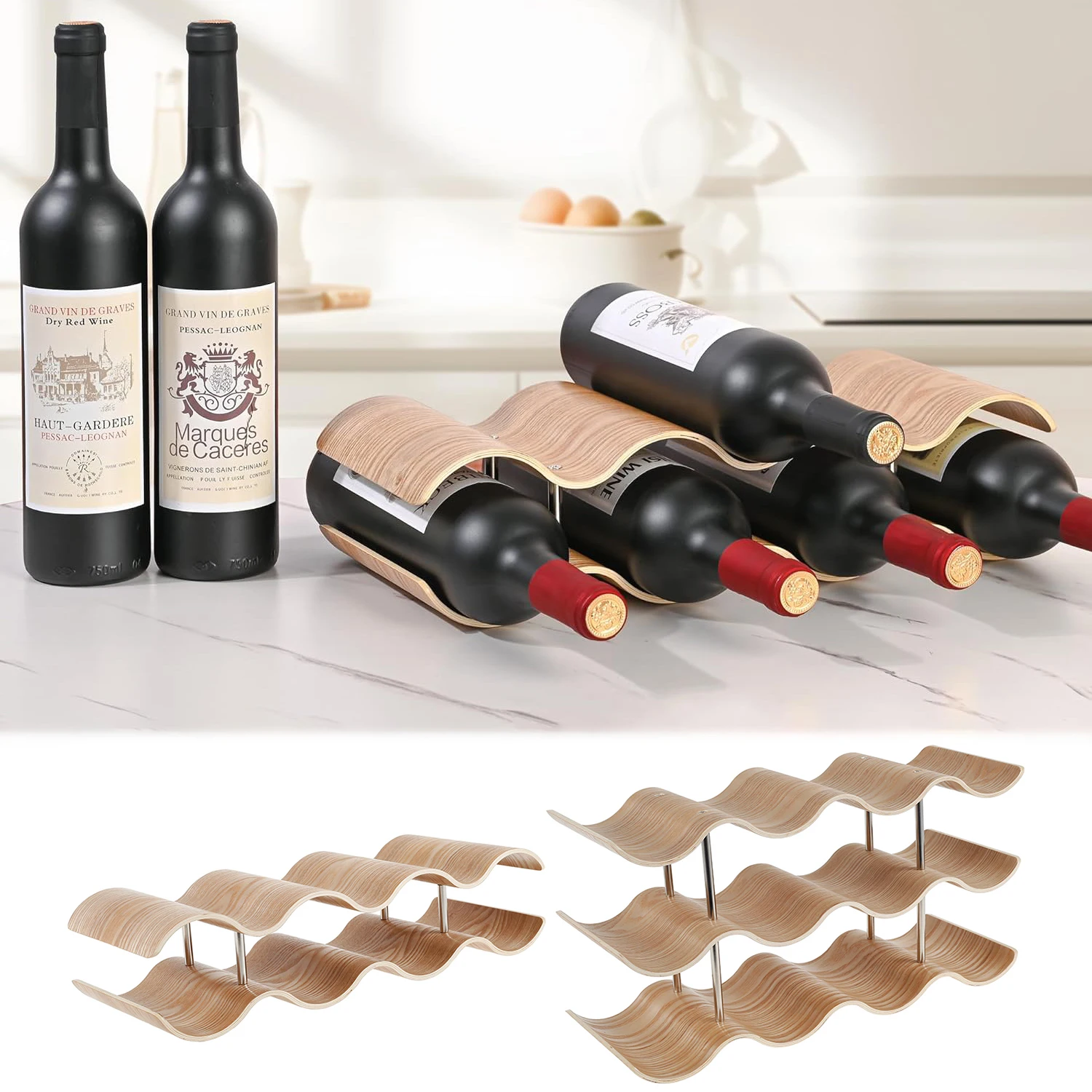 Casier à vin en bois à 2/3 niveaux, organisateur de bouteilles de vin ondulées, supports pour armoire, garde-manger, maison, cuisine, Bar, comptoir de rangement, présentoir