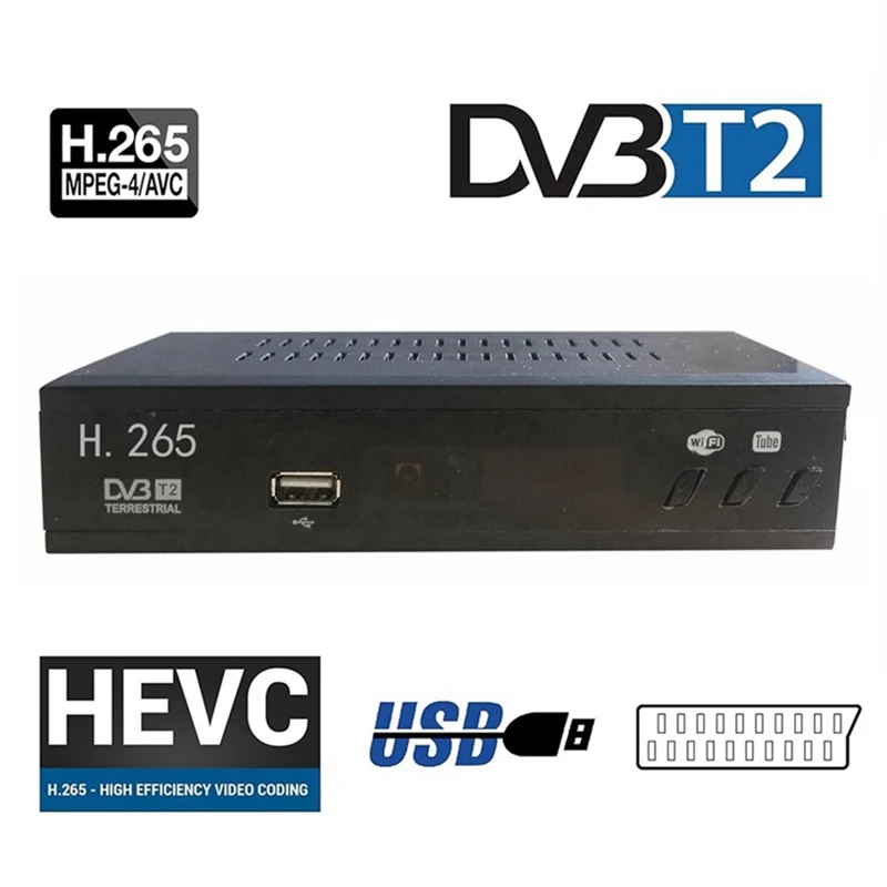 DVB T2 HEVC 265-Récepteur TV numérique, décodeur HD 1080p, USB, débar, décodeur, prise UE durable