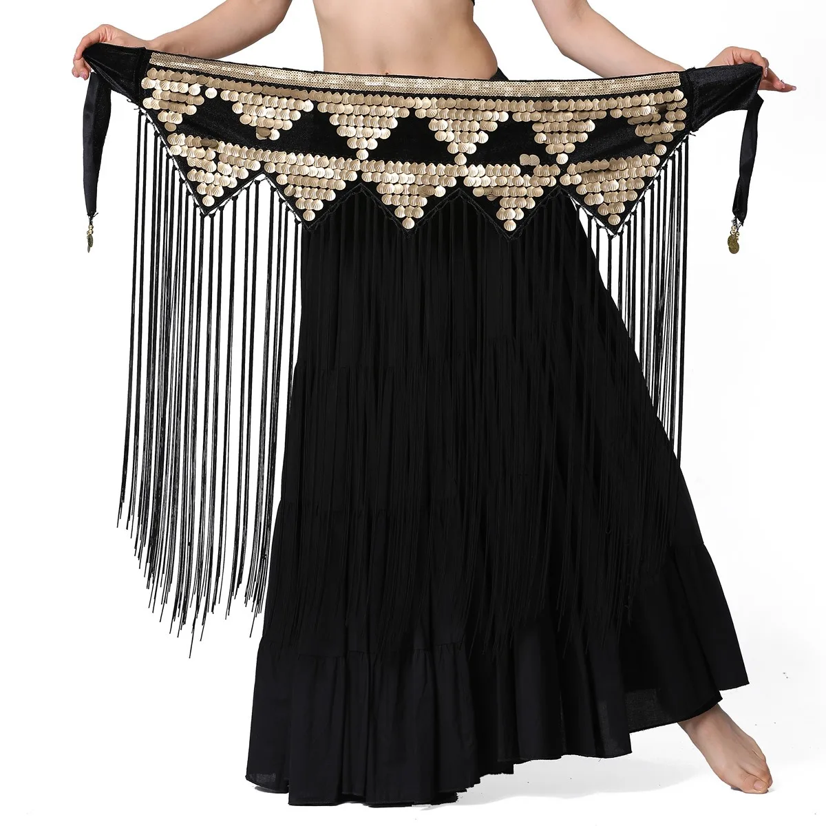 Écharpe de hanche de danse du ventre, frange à paillettes, ceinture triangulaire, jupe scintillante pour femmes, accessoire de tenue avec pompon et paillettes brillantes, nouveau