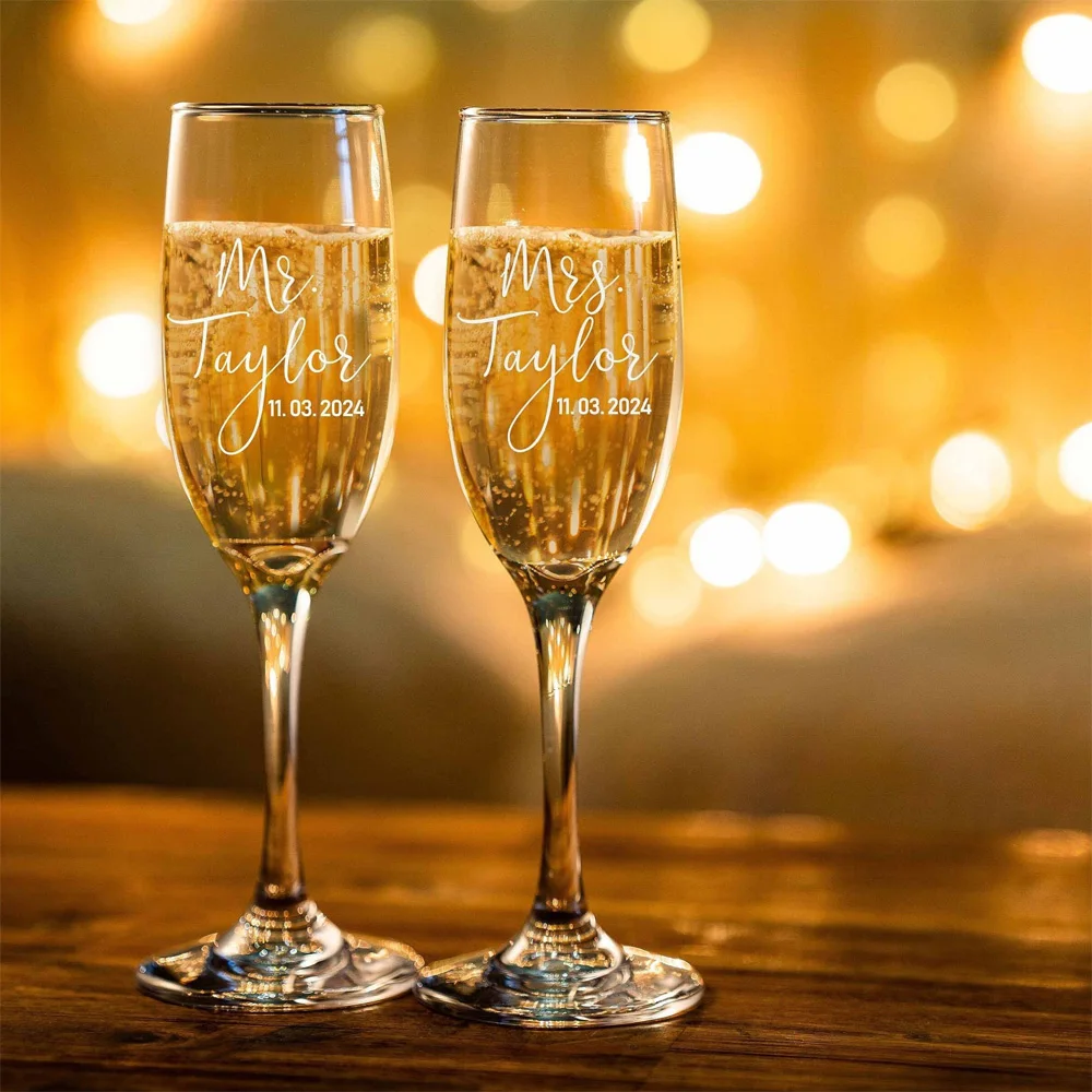 Flauti da champagne personalizzati, flauti da champagne per matrimoni, bicchieri da tostatura per matrimoni personalizzati incisi, bicchieri da champagne per sposa e sposo