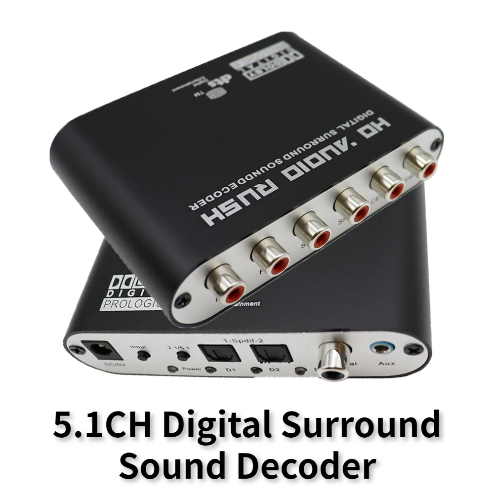 5.1/2.1 Rush Digital Sound Decoder convertitore DAC SPDIF ottico coassiale a 6RCA DTS AC3 5.1CH 2.1CH uscita Audio analogica da 3.5mm