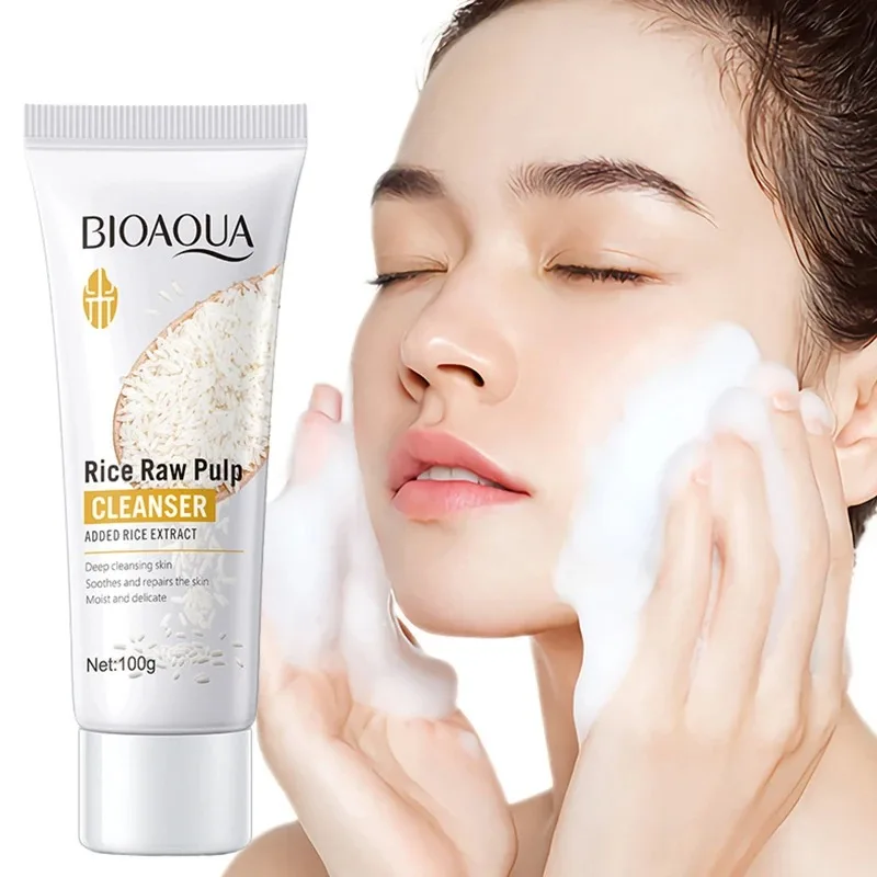 BIOAQUA Polpa Cruda di Riso Detergente per il Viso Lavaggio del Viso Schiuma Cura della Pelle Idratante Schiarente Ringiovanimento Detergente per il Viso Cura della Pelle