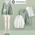 Maglione ampio e pigro stile coreano Camicia bianca Gonna a pieghe Set da due pezzi Set gonna da donna elegante Abbigliamento casual