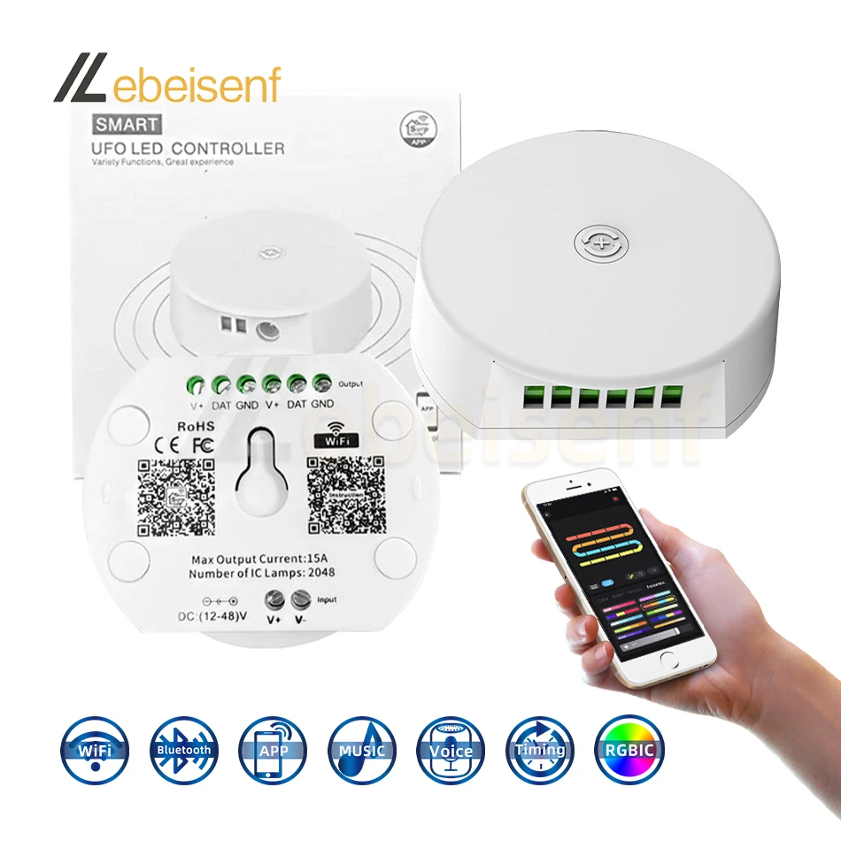 Nuovo Smart UFO LED Controller DC 5V 12V 24V 48V RGB IC WS2811 WS2812B indirizzabile Magic LED Strip Light WiFi Bluetooth APP Dimmer