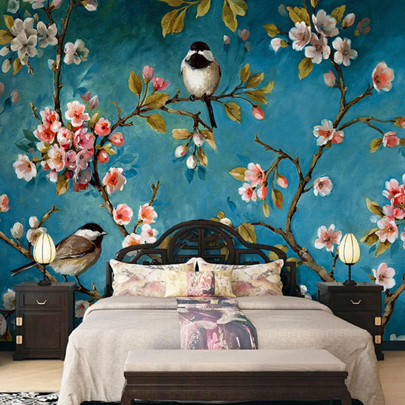 Foto Tapete 3D Stereo Chinesischen Blumen Vögel Wandbild Schlafzimmer Wohnzimmer Neue Design Textur Tapete Papel De Parede Floral 3D Image