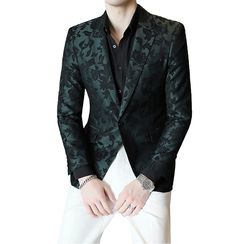 Lussuoso moda Jacquard a righe Plaid tinta unita uomo Casual Business Suit Blazer sposo abito da sposa abiti maschili cappotto giacca