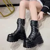 Plattform Dicke Gothic Stiefel Dame Schnalle Herbst Schuhe Frauen Keile Kniehohe Stiefel Punk Straße