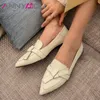 ANNYMOLI Spitz Frauen Schuhe Wohnungen Natürliche Echtem Leder Loafer Schuhe Bogen Slip Auf Flache Schuhe Damen Schuhe Frühling Beige