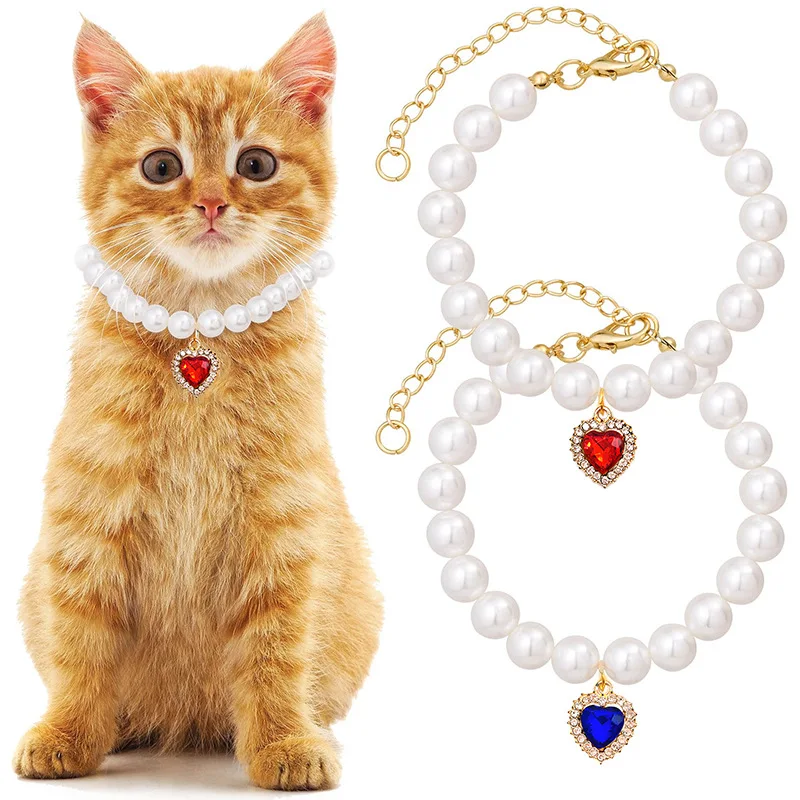 Haustier Perle Einstellbare Kragen Katze Schmuck Anhänger Prinzessin Edelstein Halskette Hund Süße Dekorationen Welpen Strass Kragen Accesorios Image