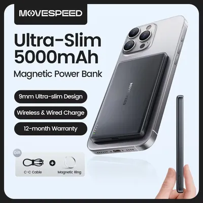 MOVESPEED 5000 mAh Magnetische Power Bank Slim Wireless Powerbank Tragbarer externer Akku für Magsafe für iPhone 16 15 Samsung S24