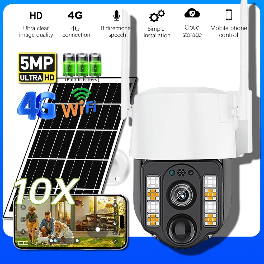 4G Solar Kamera Outdoor Wireless WiFi Camara Low Powered Batterie PIR Bewegungserkennung Wasserdichte CCTV Home Security Schutz Image