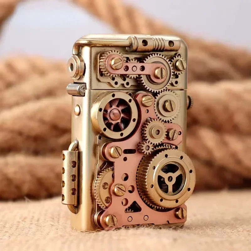 Zorro Kreatives Torrance Kerosinfeuerzeug aus reinem Kupfer, personalisiertes mechanisches Steampunk-Feuerzeug, Getriebegestänge, cooles Geschenk für Männer Image