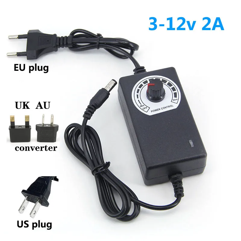 AC zu DC Einstellbarer DC-Netzteilschalter 3V–12V 5V 6V 9V 12V 2A Ladegerät Netzteil Quelle für Streifengebläse US EU UK AU plu Image