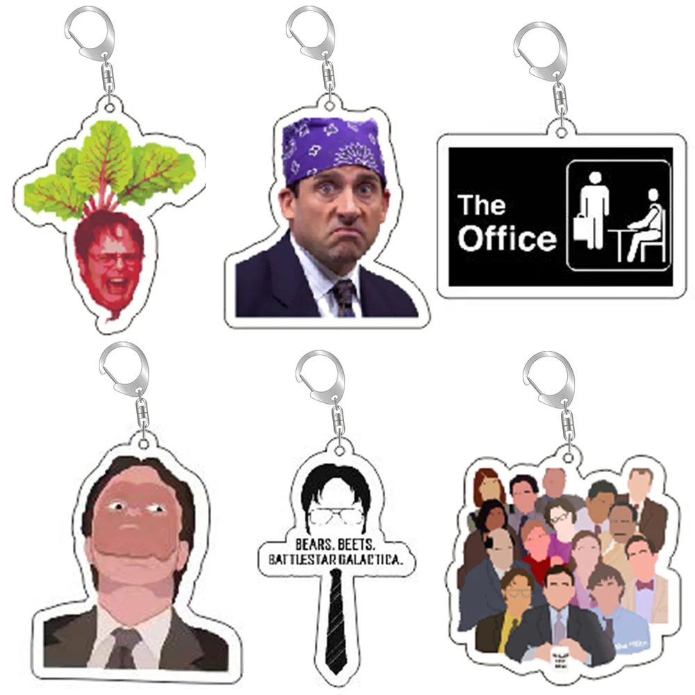 Hot TV The Office Series Lustiger Acryl-Schlüsselanhänger Michael Scott Dwight Schrute Figur Schlüsselanhänger Schlüssel Tasche Anhänger Fans Geschenk Souvenir Image