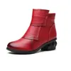 Retro wasserdichte Stiefeletten Damen echtes Leder blau quadratische Absätze Schuhe Damen Vintage bequeme Stiefel Luxus Schuh mit Absatz