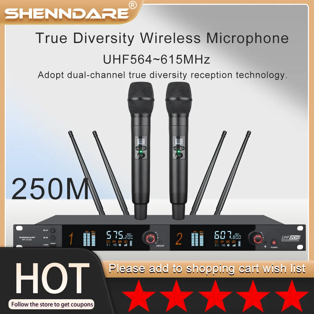 ShennDare HT5120 True Diversity Drahtloses Mikrofon Zweikanaliges Handmikrofon Ultra-lange Empfangsdistanz Bühnen-Performance-Audiosystem Image