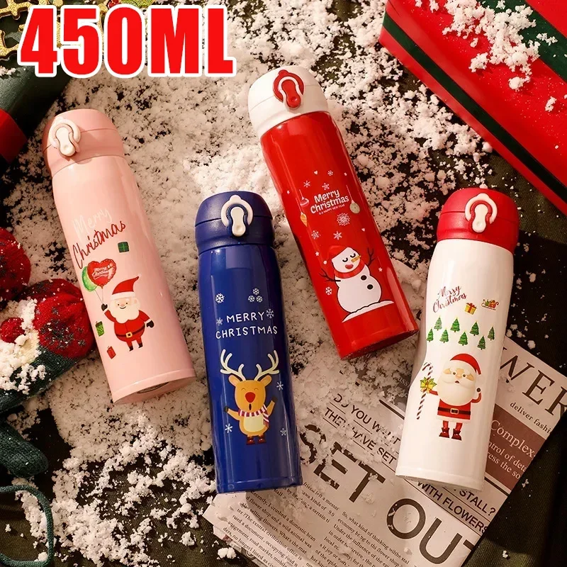 Weihnachts geschenk 450ml Vakuum thermische Edelstahl Schule Geschäft im Freien Wasser flasche mit Deckel Kinder Weihnachten Geschenk becher Image