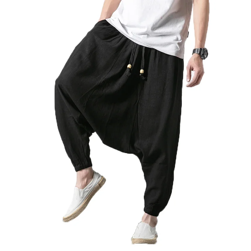 Männer breite Beine Hosen Baggy Harem Hosen Männer solide schwarze Hosen männliche HipHop Jogger Mann Streetwear Hip Hop Leinen Cross-Pants
