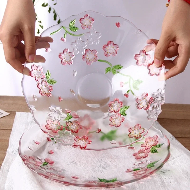 Japanische hand bemalte Kirschblüten glas Dessert teller mit hohem ästhetischen Wert, Küchen zubehör, Obst Snack Teller Image