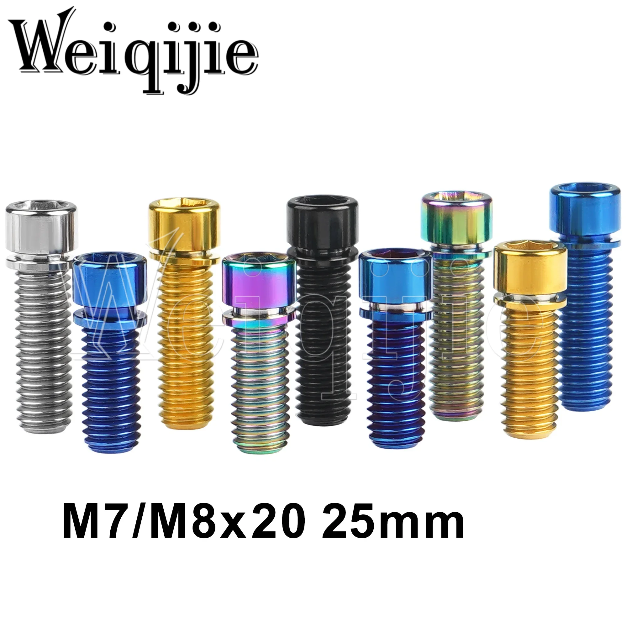 Weiqijie Titan-Titan-Schraube M7 / M8 x 20, 25 mm Sechskantschraube mit Unterlegscheibe für Fahrradlenkervorbau Image