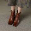 2025, modische Damenschuhe, Spaltleder, kurze Stiefel, quadratische Zehen, klobige Stiefel, Winterschuhe, Damen, solide High-Heel-Stiefel für Damen