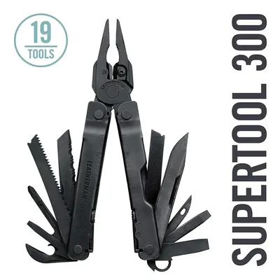 LEATHERMAN - Super Werkzeug 300 Multitool mit Premium Austauschbare Draht Schneider und Sah, Schwarz/Silber mit MOLLE Mantel