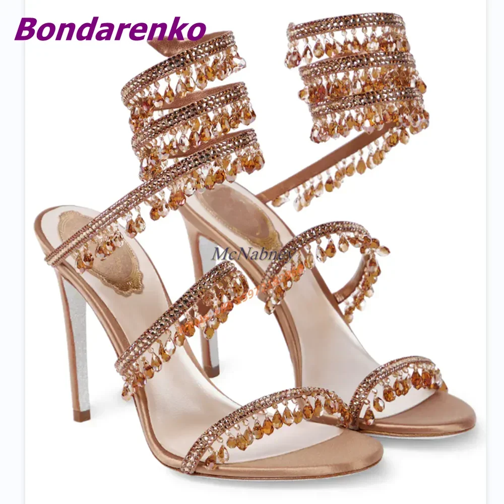 Neueste Strass Serpentin Sandalen Frauen Schuhe Offene spitze Feste Hohl Stiletto Ferse Sandale Slip Auf Sommer Party Kleid Sexy Schuh