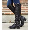 Damen Mittelalter Kostüm Lederschuhe Vintage Wikinger Krieger Schnalle Lange Stiefel Cosplay