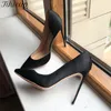 Tikicup Frauen Schwarz Silk Satin D'Orsay Stiletto Pums Pointe Zehe Slip auf Elegante Damen Formalen Mode Chic High Heel Kleid schuhe