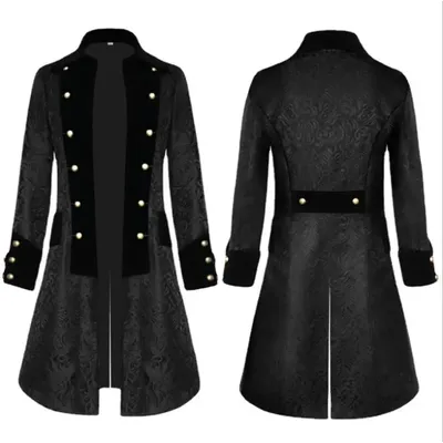 Mittelalter Prince Cosplay Schwarz Drehen Unten Kragen Steampunk Männer Jacke Langarm Gothic Edle Männer Texudo Medieval Kostüm Image