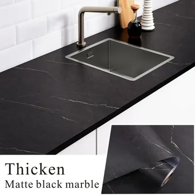Verdicken Matte Schwarz PVC Marmor Selbst-klebe Tapete Wand Aufkleber In Rolle Küche Öl-proof Image