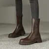 Herbst Frauen Stiefel Split Leder Stiefel Frauen Runde Kappe Blockabsatz Stiefel Winter Solide Halbe Stiefel Retro Leder Schuhe für Frauen